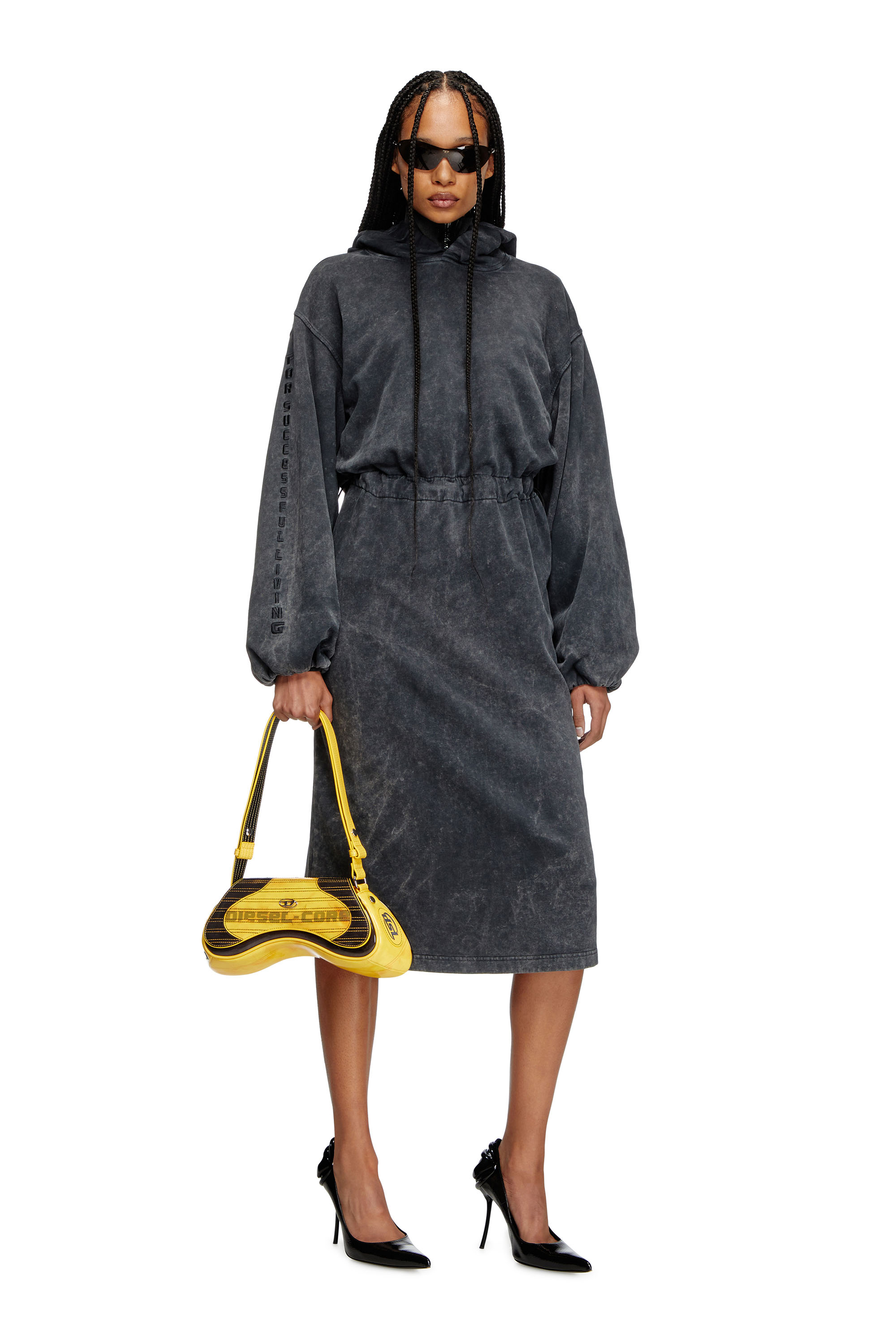 Diesel - D-QUIND, Woman's Balloon-shaped hooded midi dress in Dark grey - 2