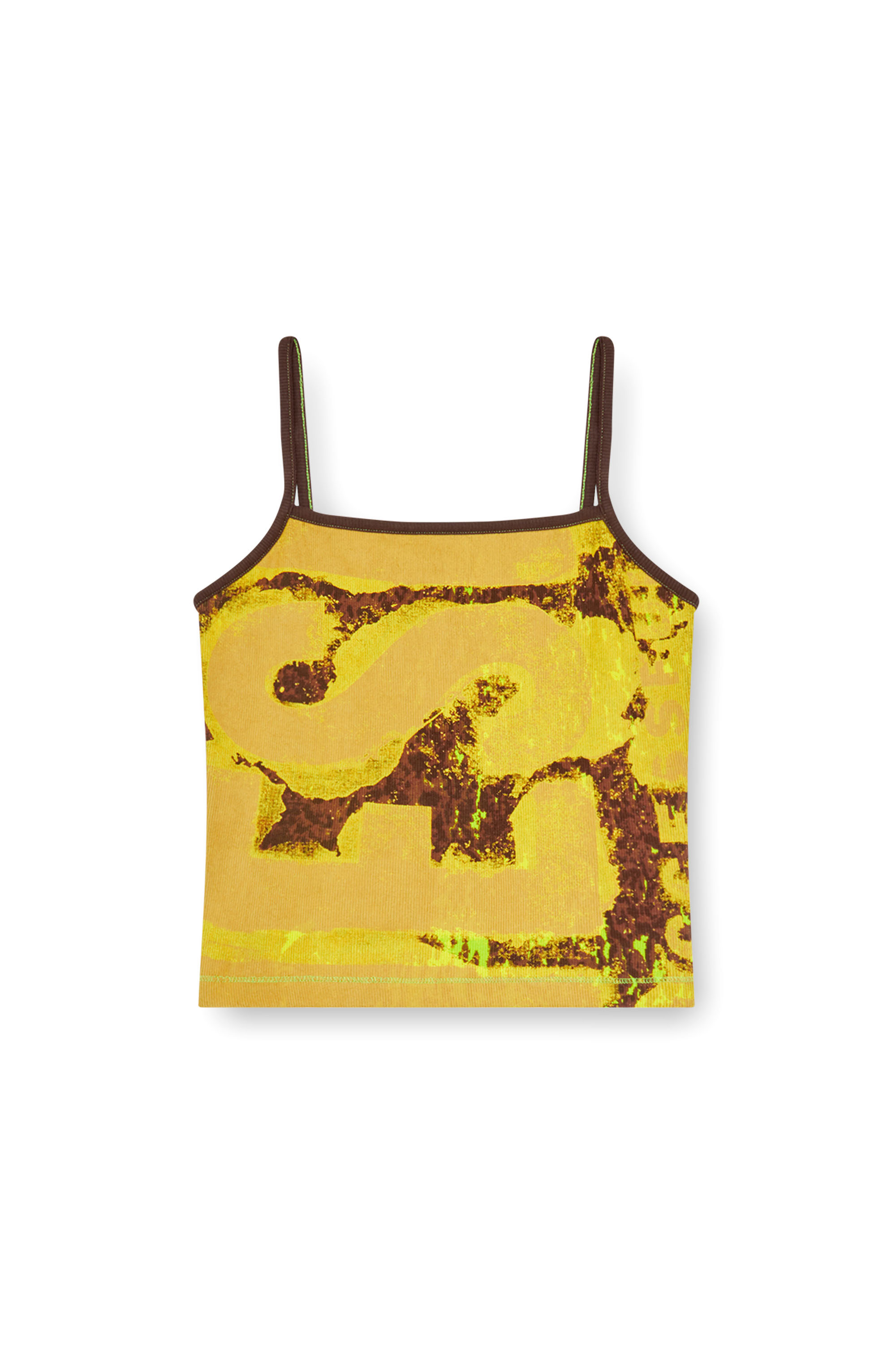 Diesel - T-HOP-P1, Woman's Ribbed crop top with rain-camo print in Brown/Yellow - 3