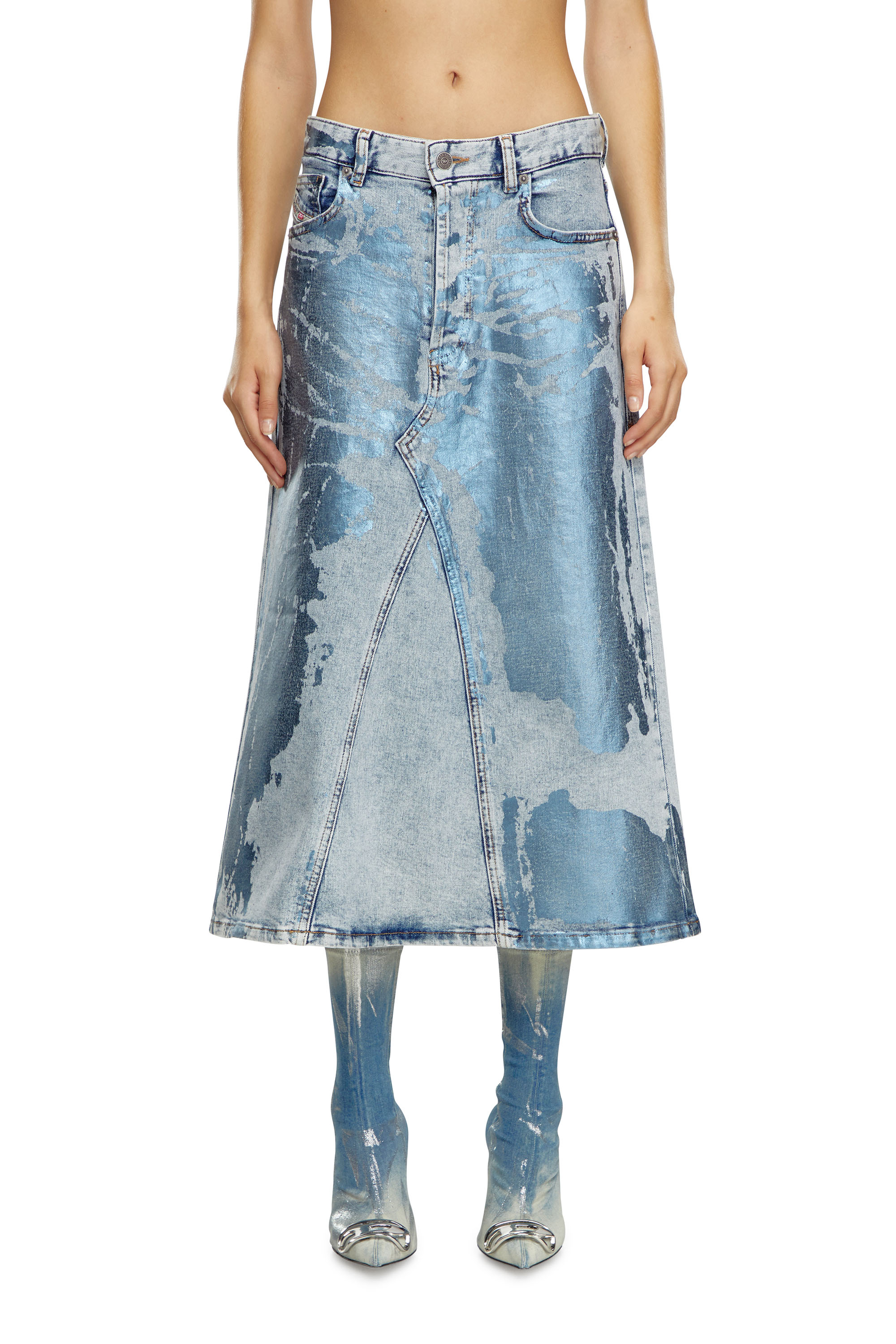 Diesel - DE-PAGO-MID-S, Woman's Midi skirt in pop-colour denim in Light Blue - 1