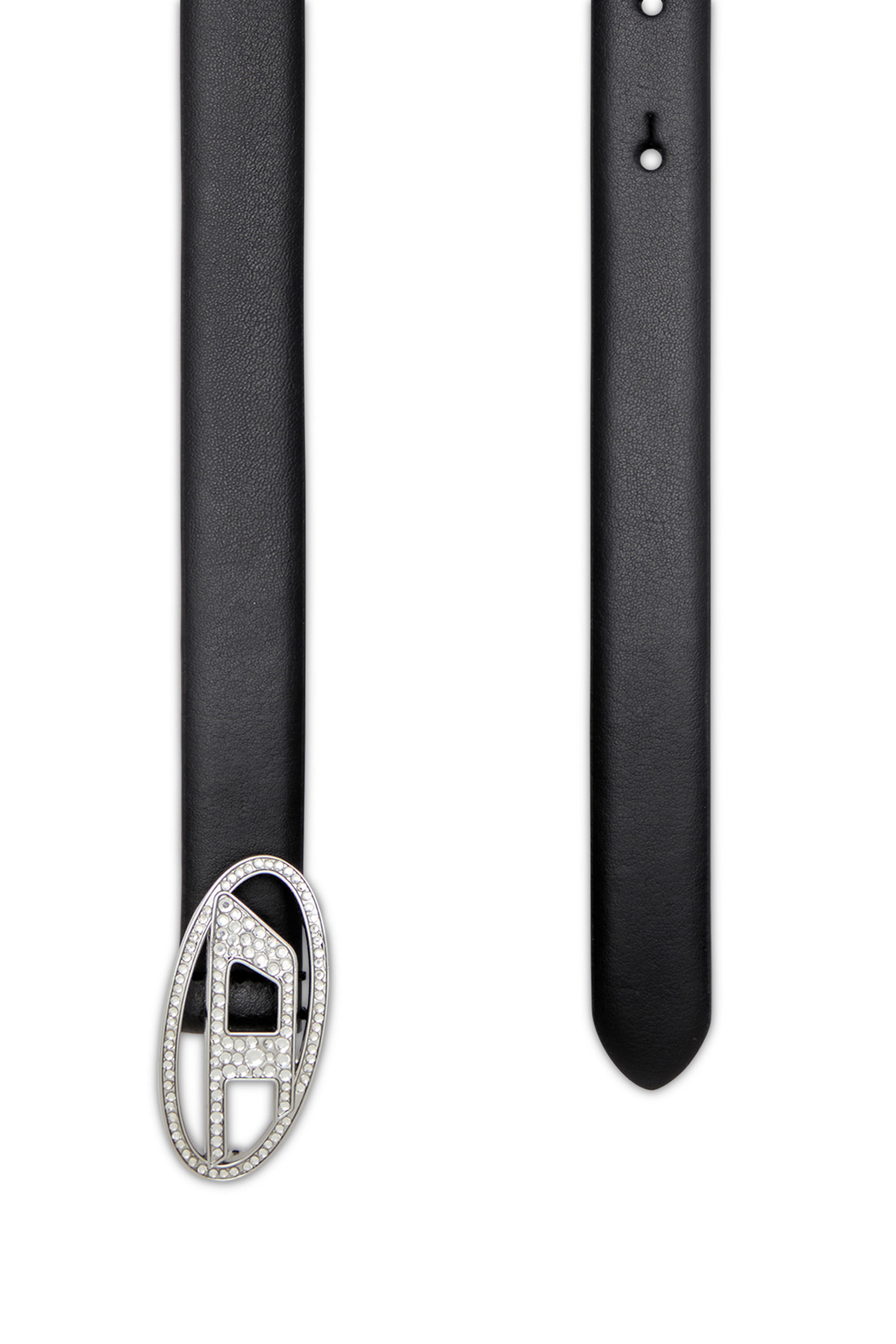 Diesel - B-1DR STRASS 20, Woman's 1.9cm slim leather belt with crystal buckle in Black - 2