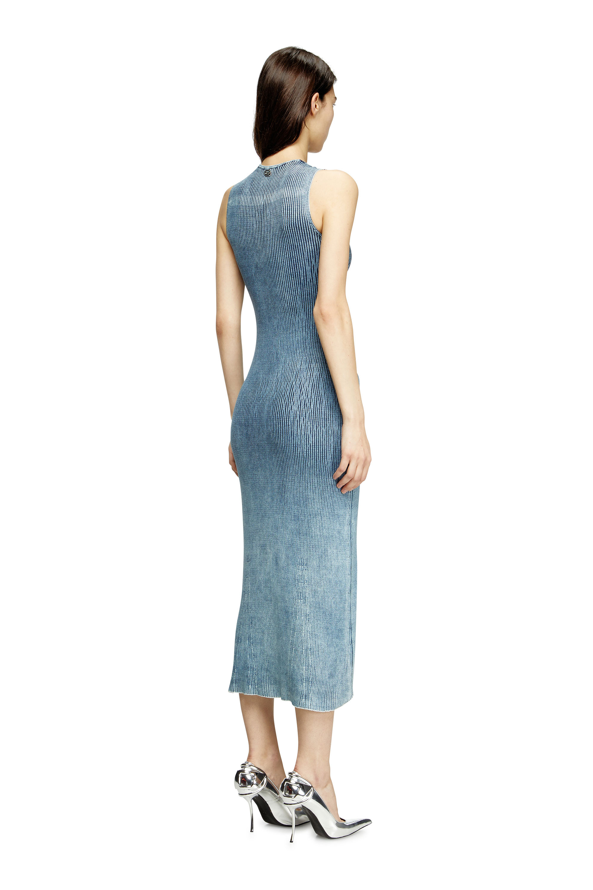 Diesel - M-MILONG, Woman's Denim-yarn midi dress with shiny effect in Light Blue - 4