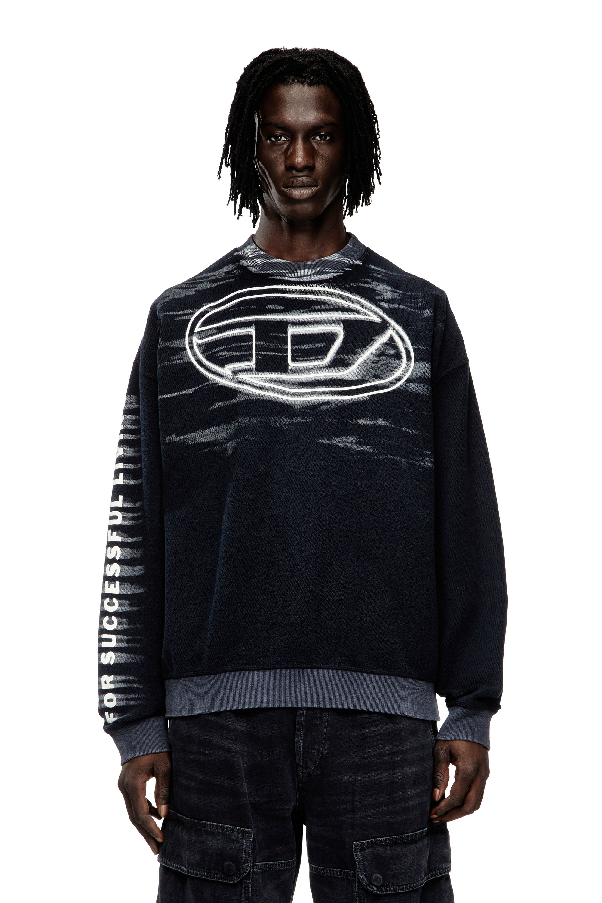 Diesel - S-BOXT-T1, Man's Cotton sweatshirt with Oval D print in Dark Blue - 3
