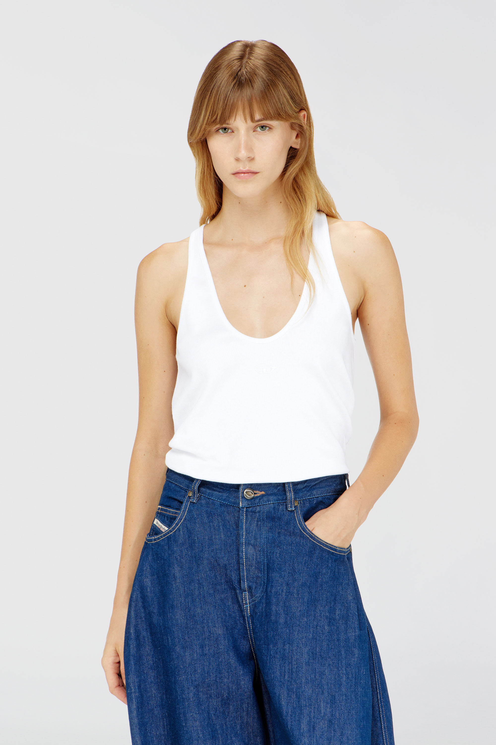 Diesel - T-IPSYA-LKDS, Woman's Ribbed tank top with Oval D in White - 1