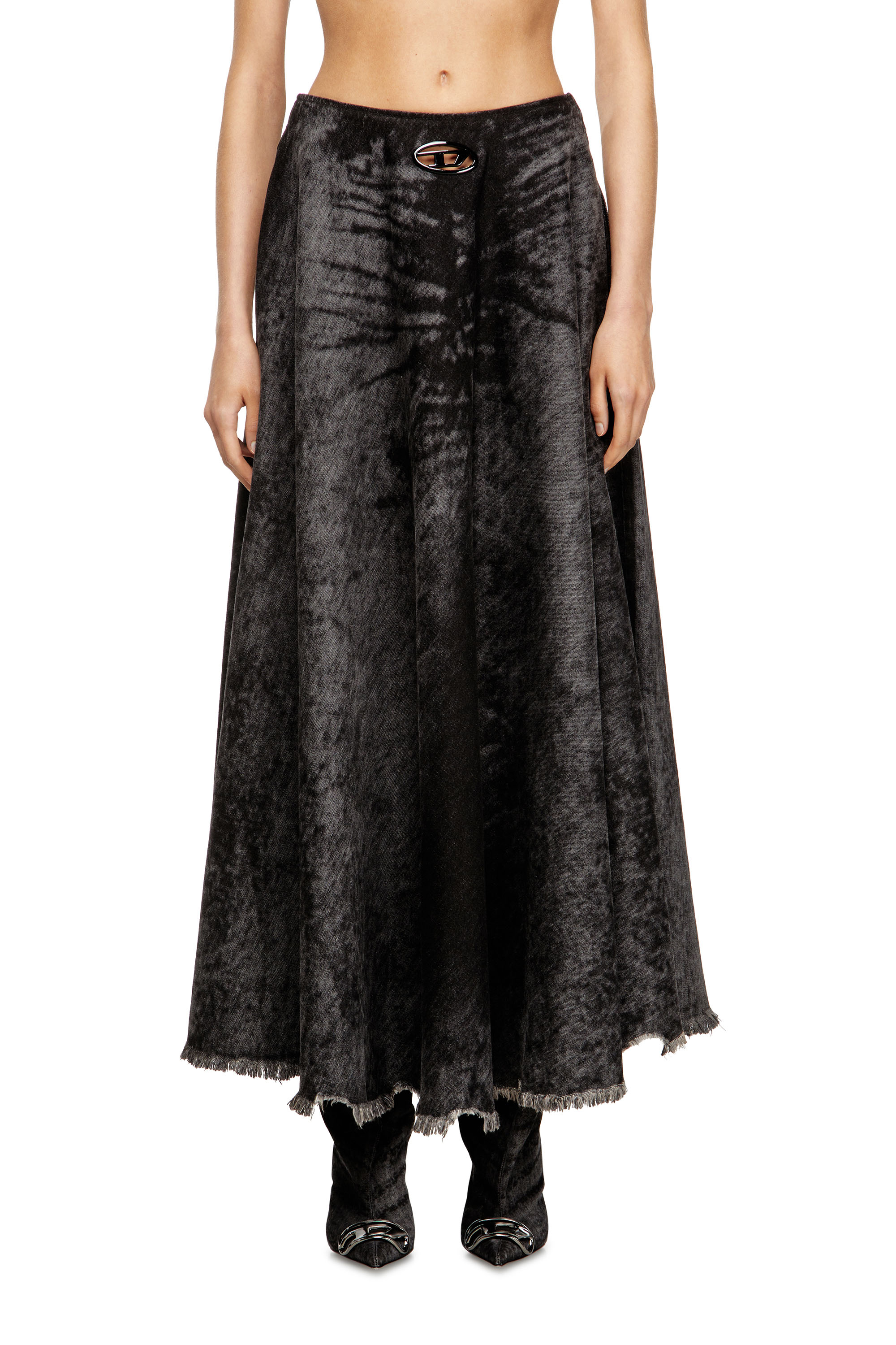 DE-HANNIE-FSH, Black Diesel - DE-HANNIE-FSH, Woman's Full skirt in lasered cotton-hemp denim in Black - 3