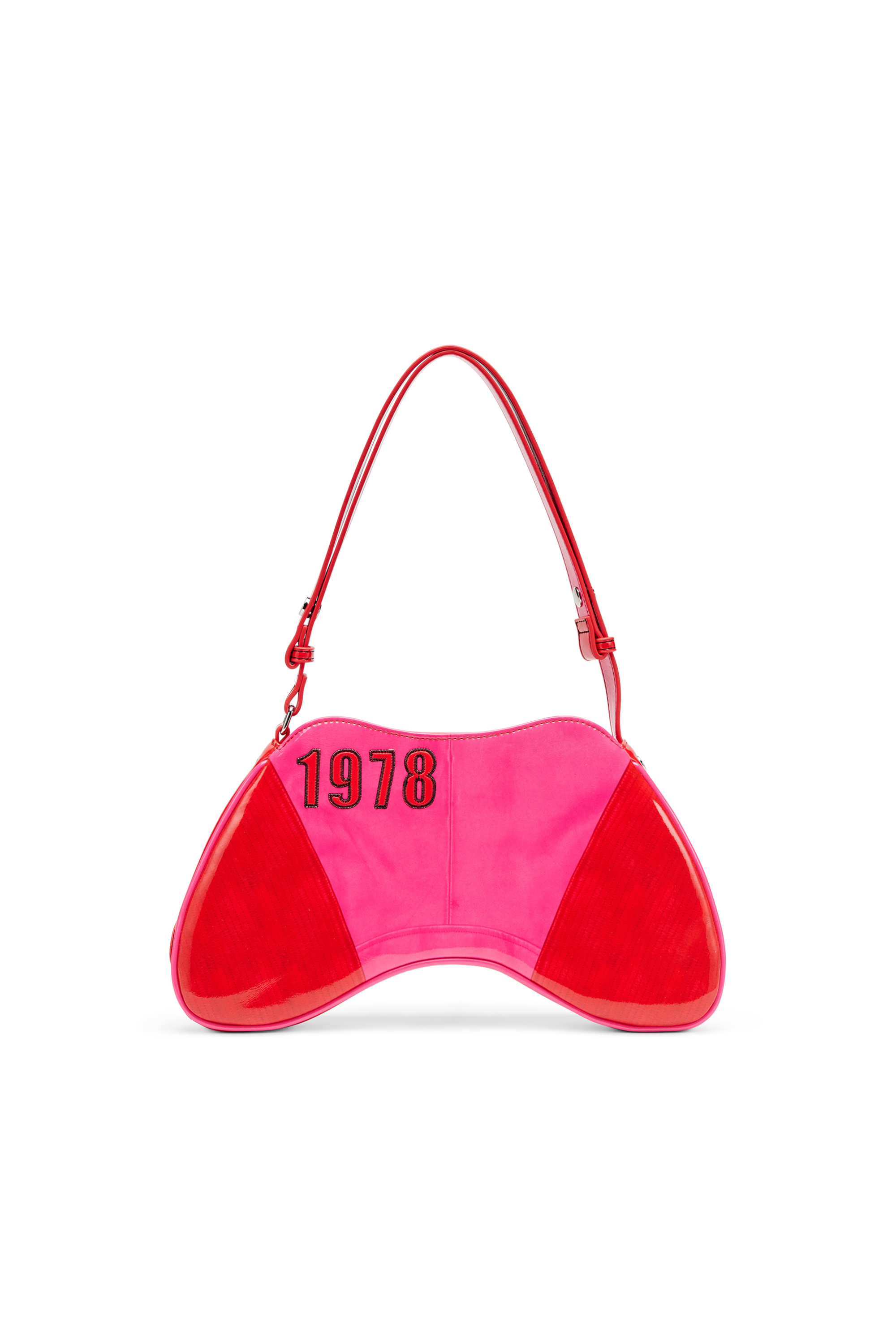 Diesel - PLAY SHOULDER, Woman's Play-Glossy shoulder bag with biker details in Pink - 3