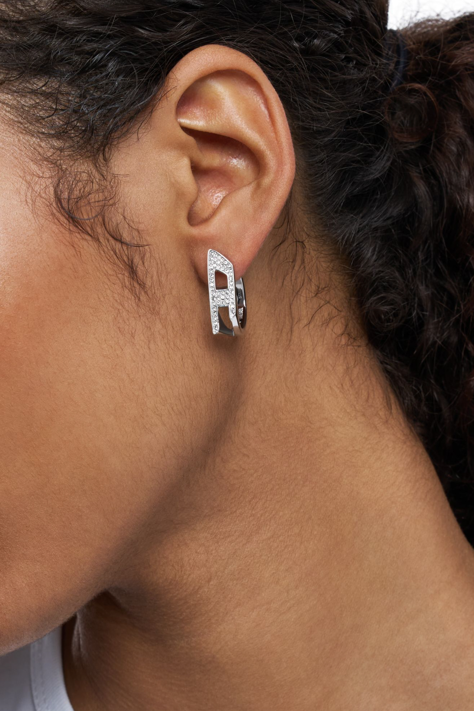 Diesel - DX1628040 JEWELLERY, Unisex's Stainless steel glitz hoop earring in Silver - 3