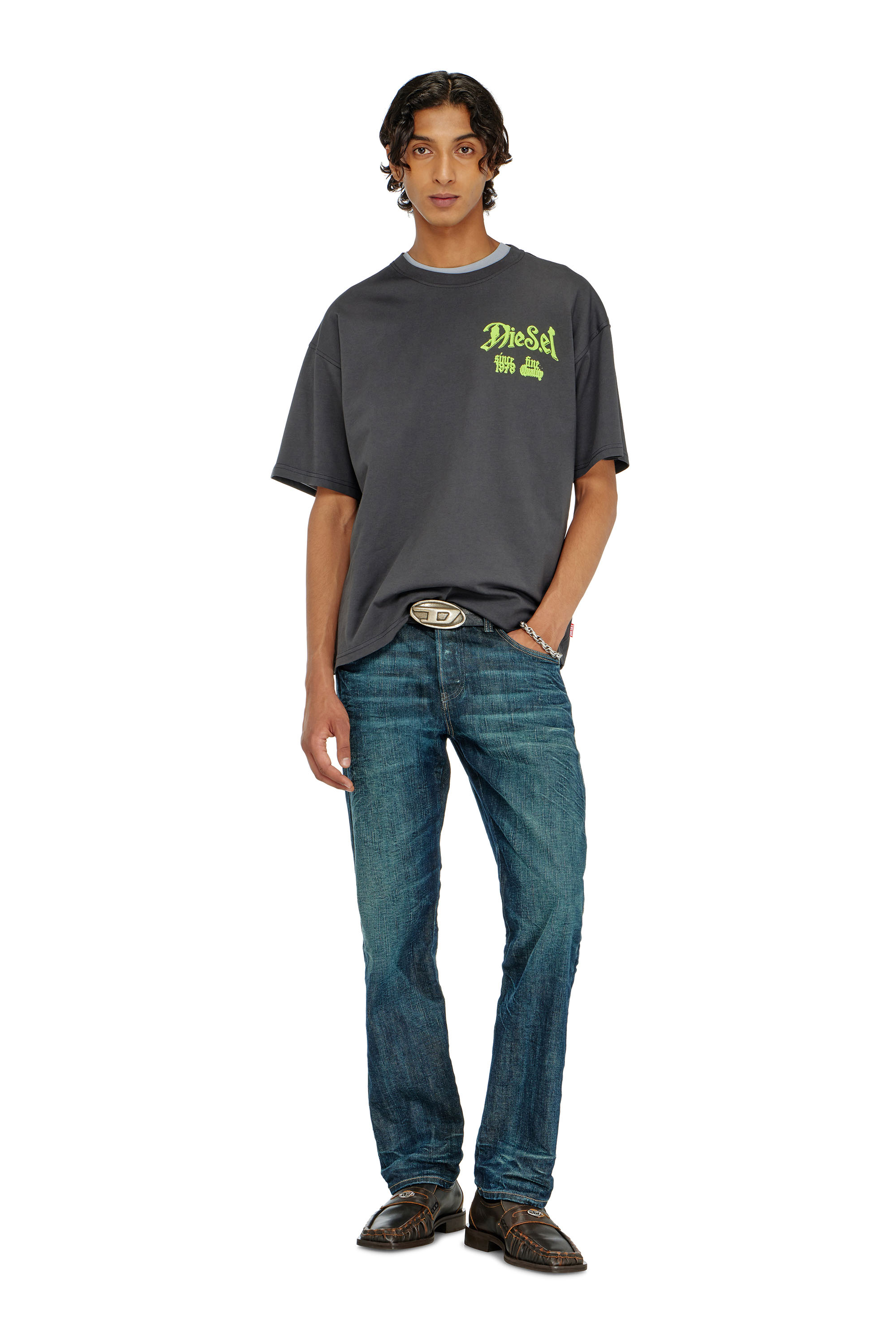 Diesel - T-BOXT-AA2, Man's Cotton T-shirt with flock graphic in Dark grey - 1