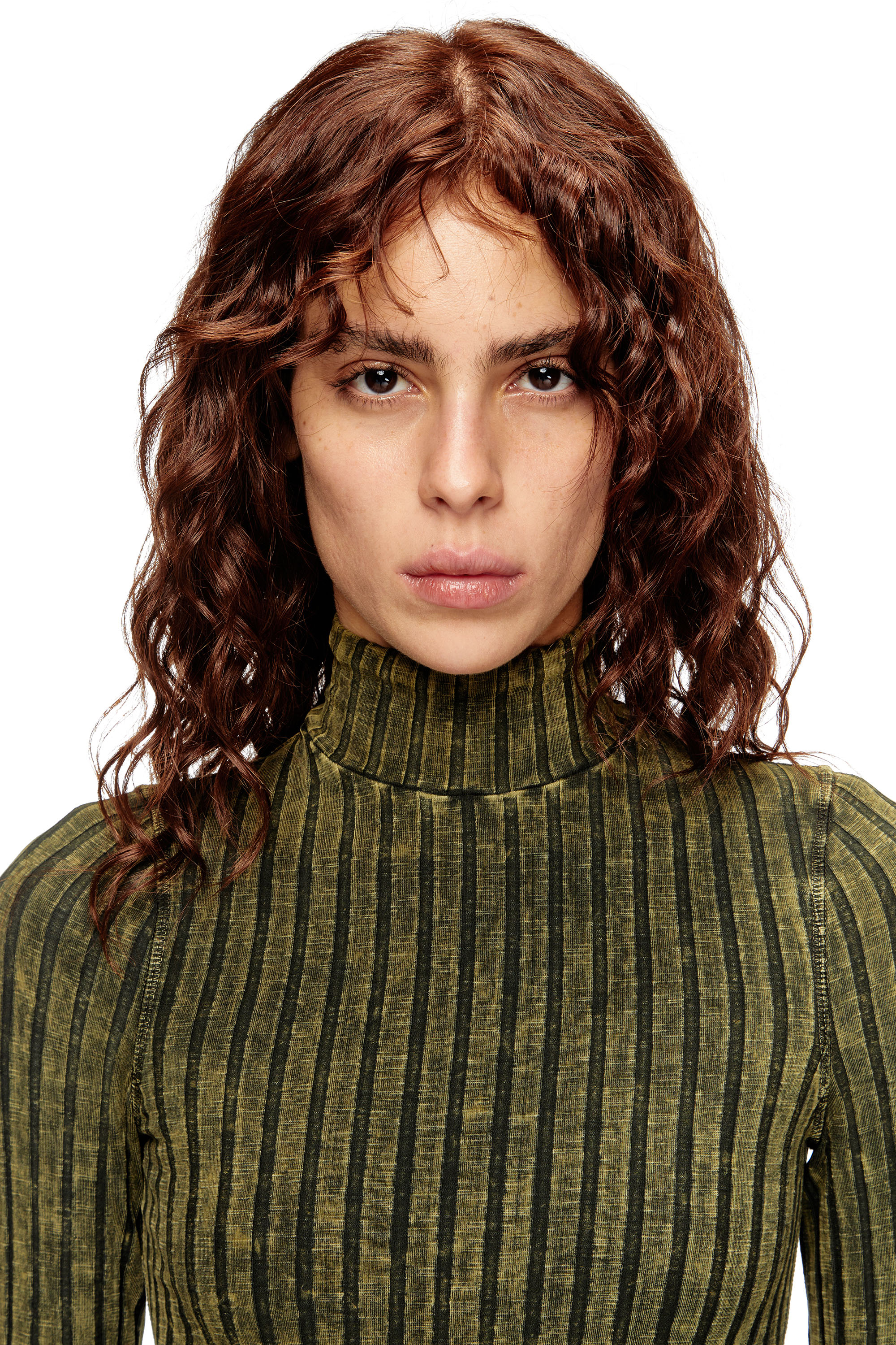 Diesel - D-WAVYA, Woman's Midi dress in treated wide-rib jersey in Green - 5