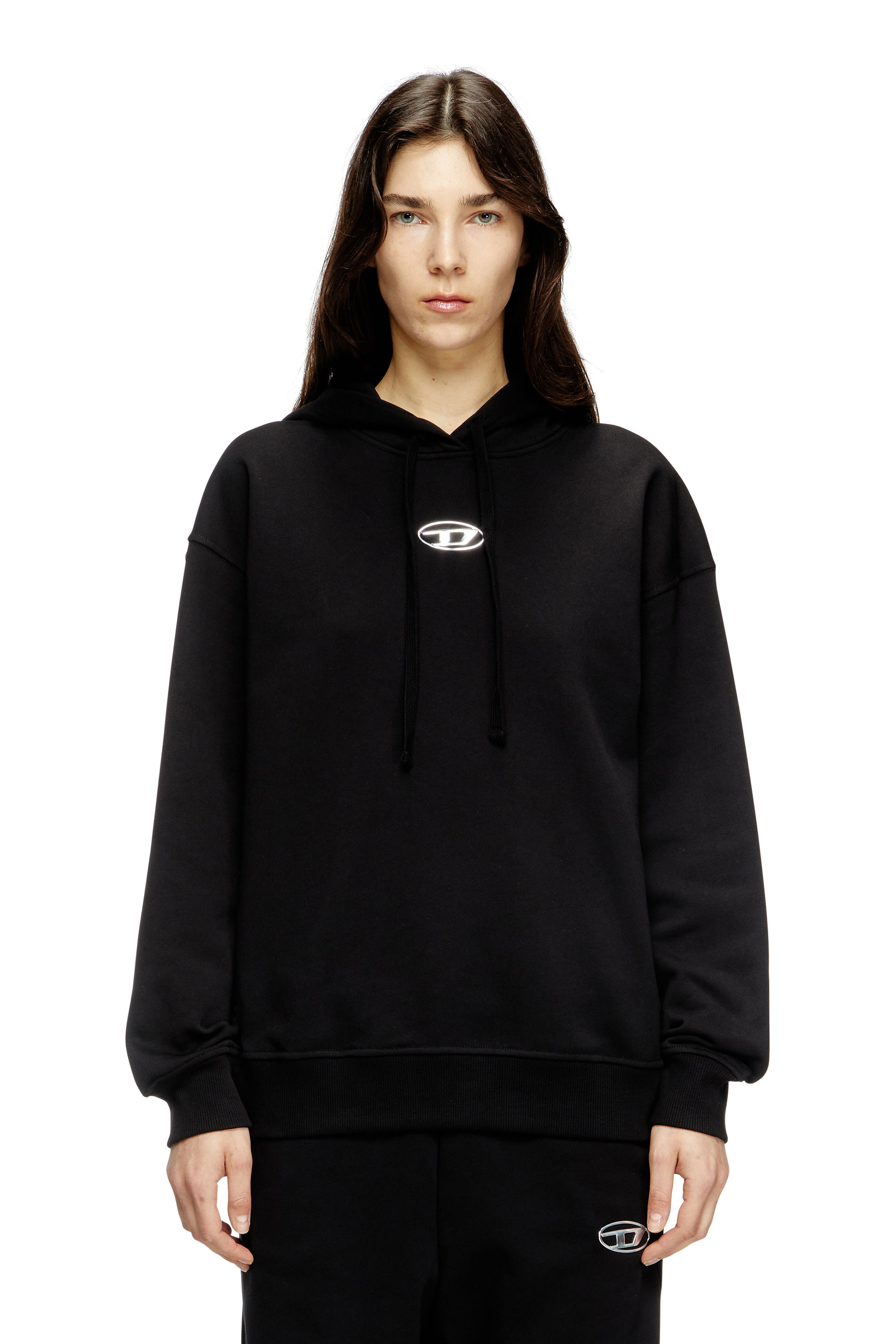 Diesel - F-BUXT-HOOD-OD, Woman's Hoodie with metal-effect Oval D logo in Black - 1