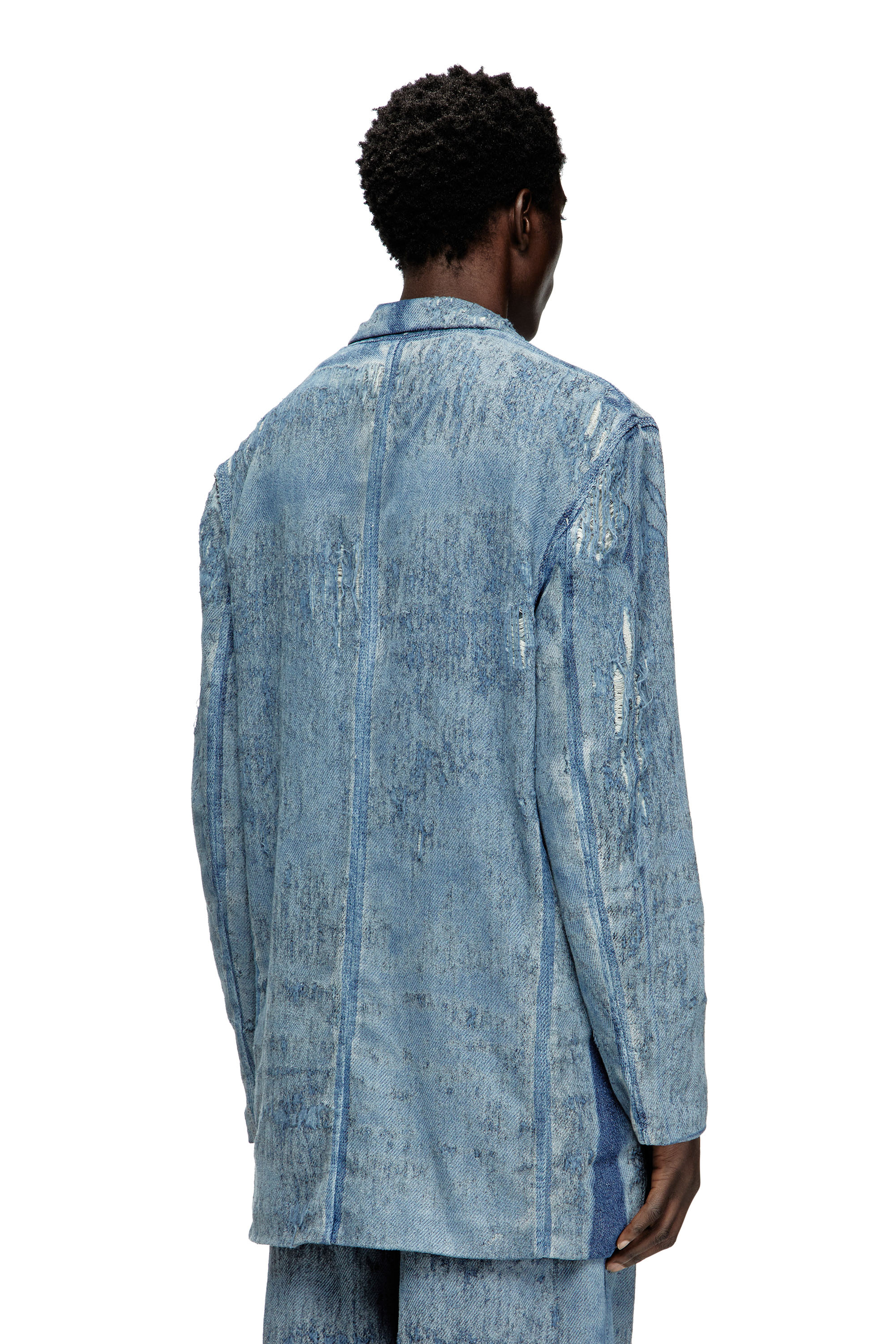 Diesel - D-PEKKA-FSG2, Unisex's Blazer in ultra-destroyed jacquard denim in Light Blue - 5