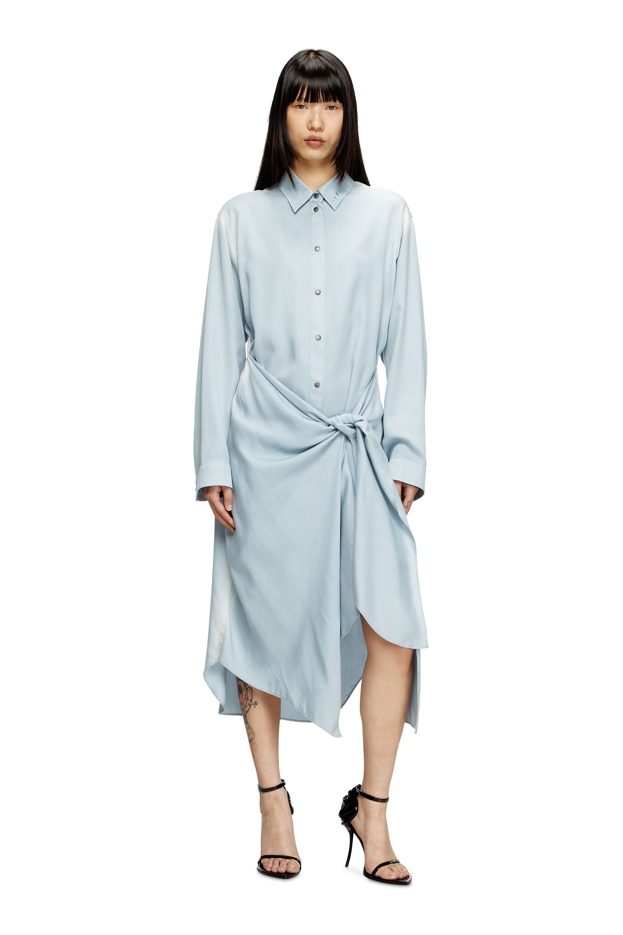 D-ILETTA-R1, Light Blue Diesel - D-ILETTA-R1, Woman's Wrap shirt dress in treated twill in Light Blue - 3