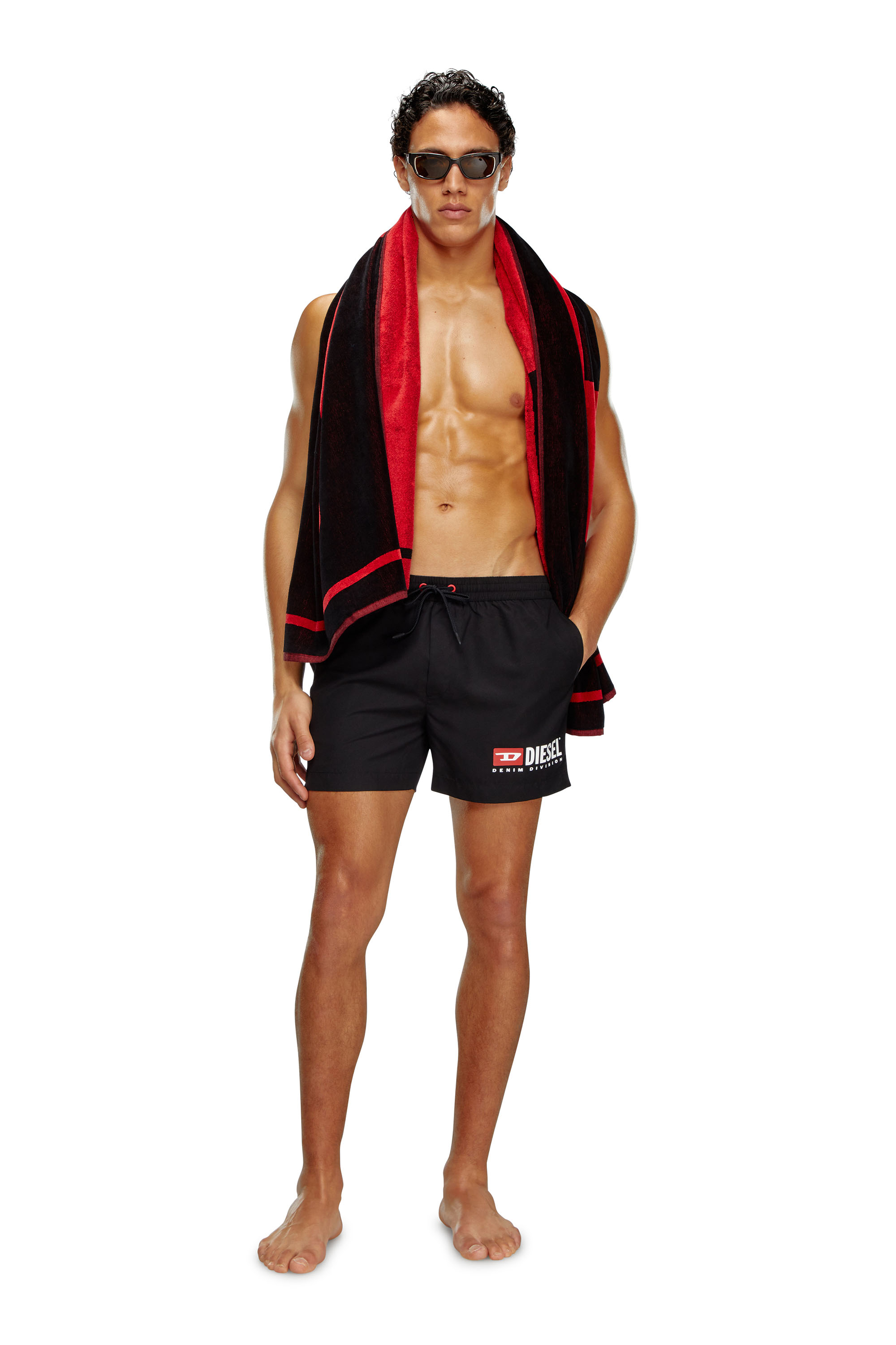 Mid-length swim shorts with logo print