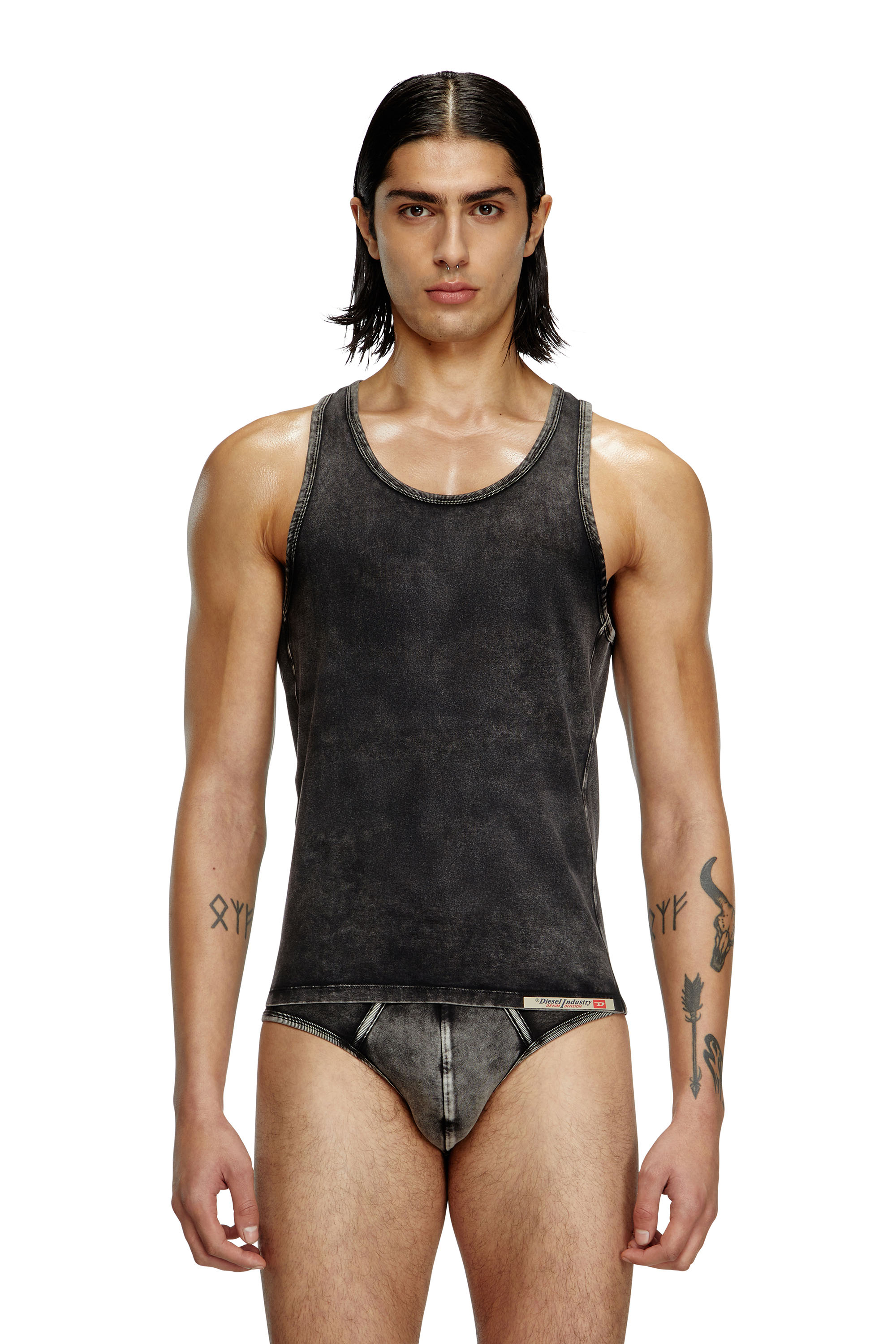 Diesel - WALTY-DNM, Man's Denim-effect tank top in Black - 3