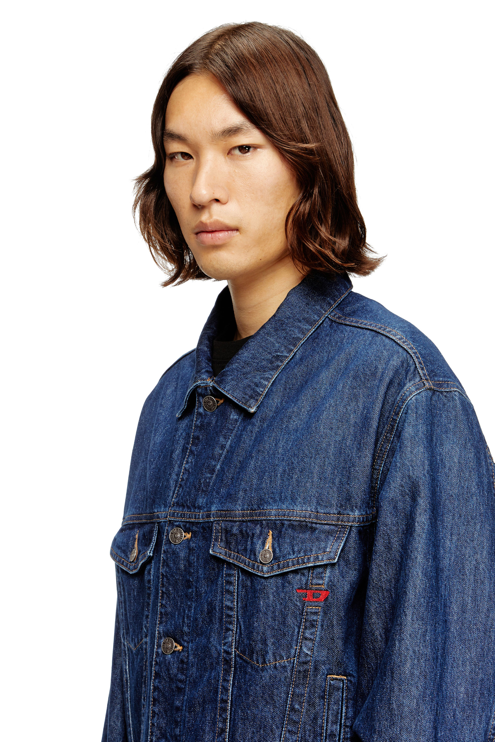 Diesel - D-RANGER, Man's Trucker jacket in denim in Medium blue - 3