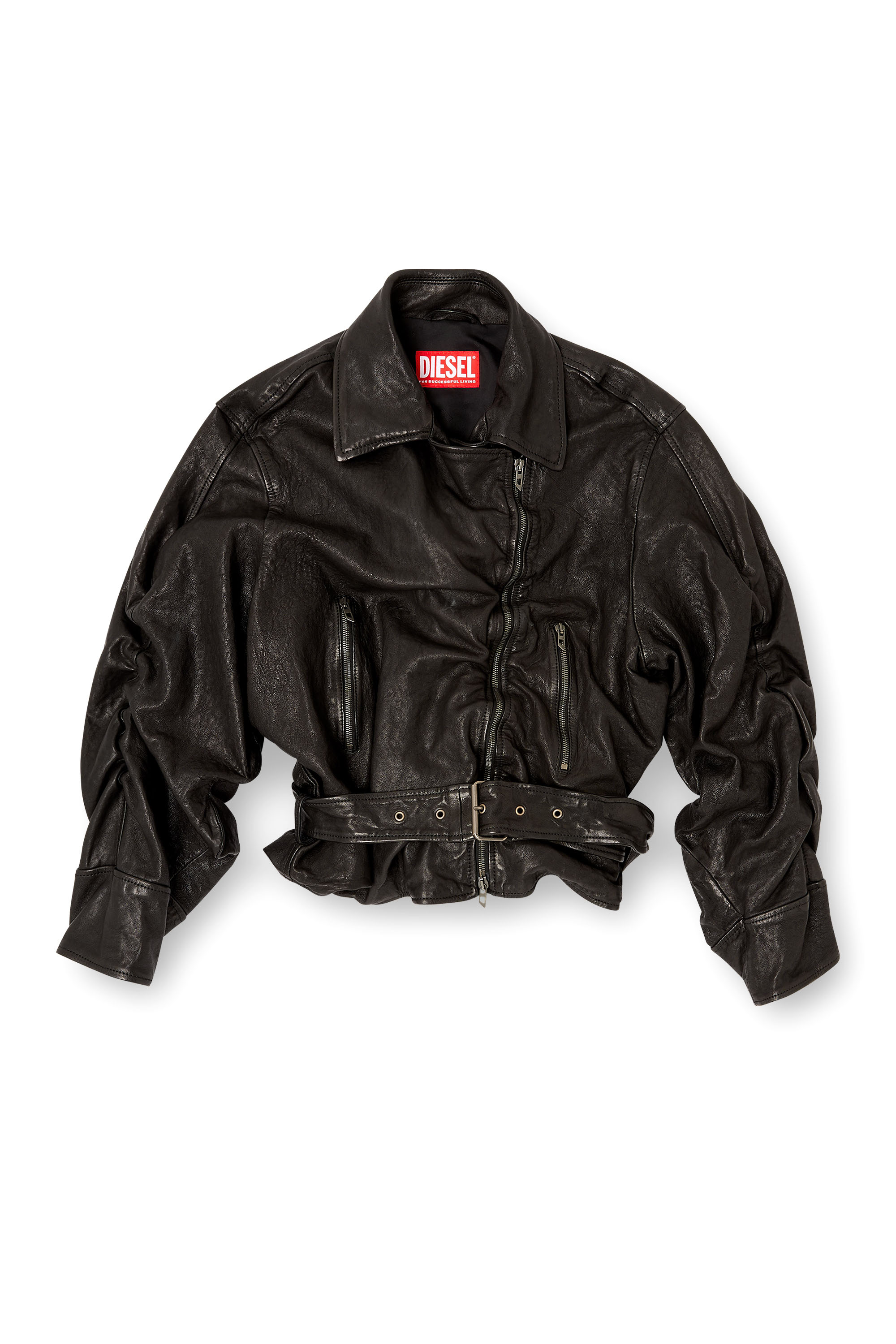 L-OYS, Black Diesel - L-OYS, Woman's Belted jacket in boiled leather in Black - 2