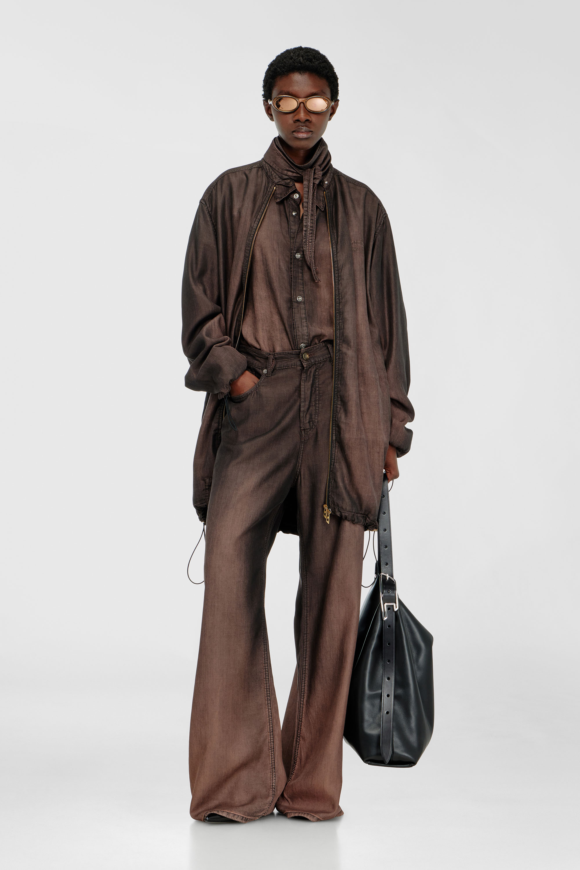 Diesel - DE-TROIT-S, Woman's Light jacket in fluid coated denim in Brown - 1