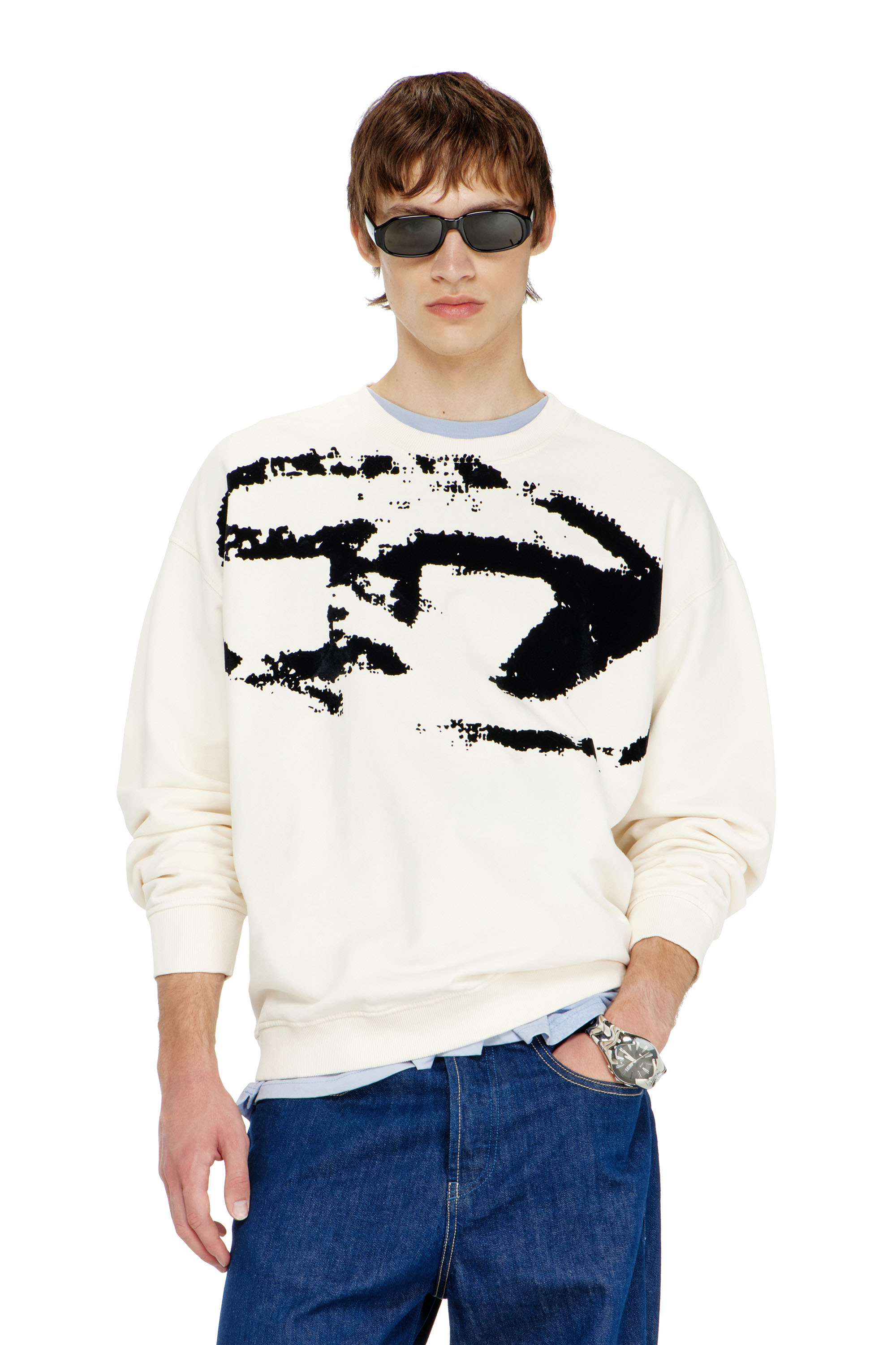 Diesel - S-BOXT-N5, Man's Cotton sweatshirt with flocked Oval D in null - 1
