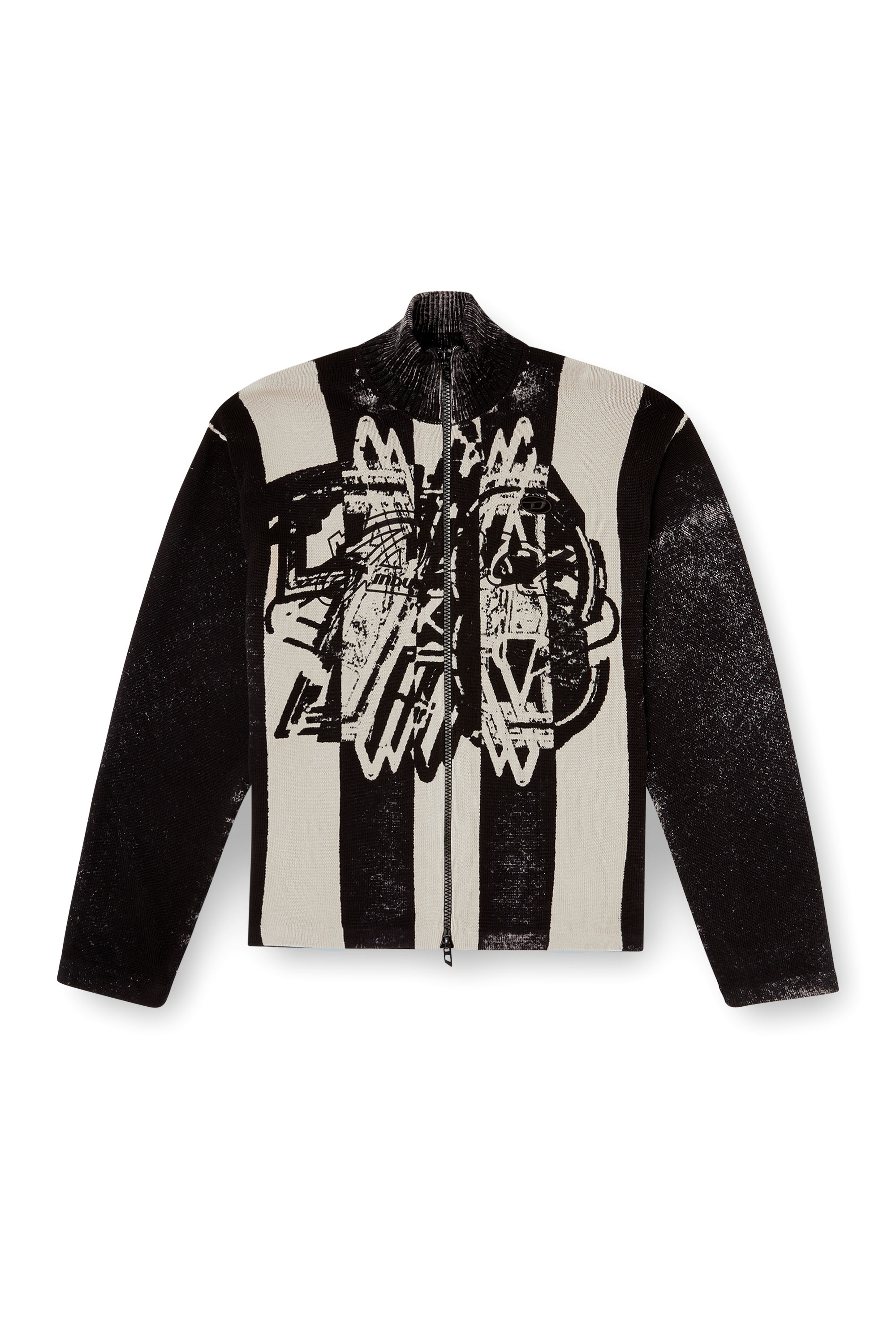 Diesel - K-OLIBA-JKT, Man's Inside-print striped zipped cardigan in Black/White - 3