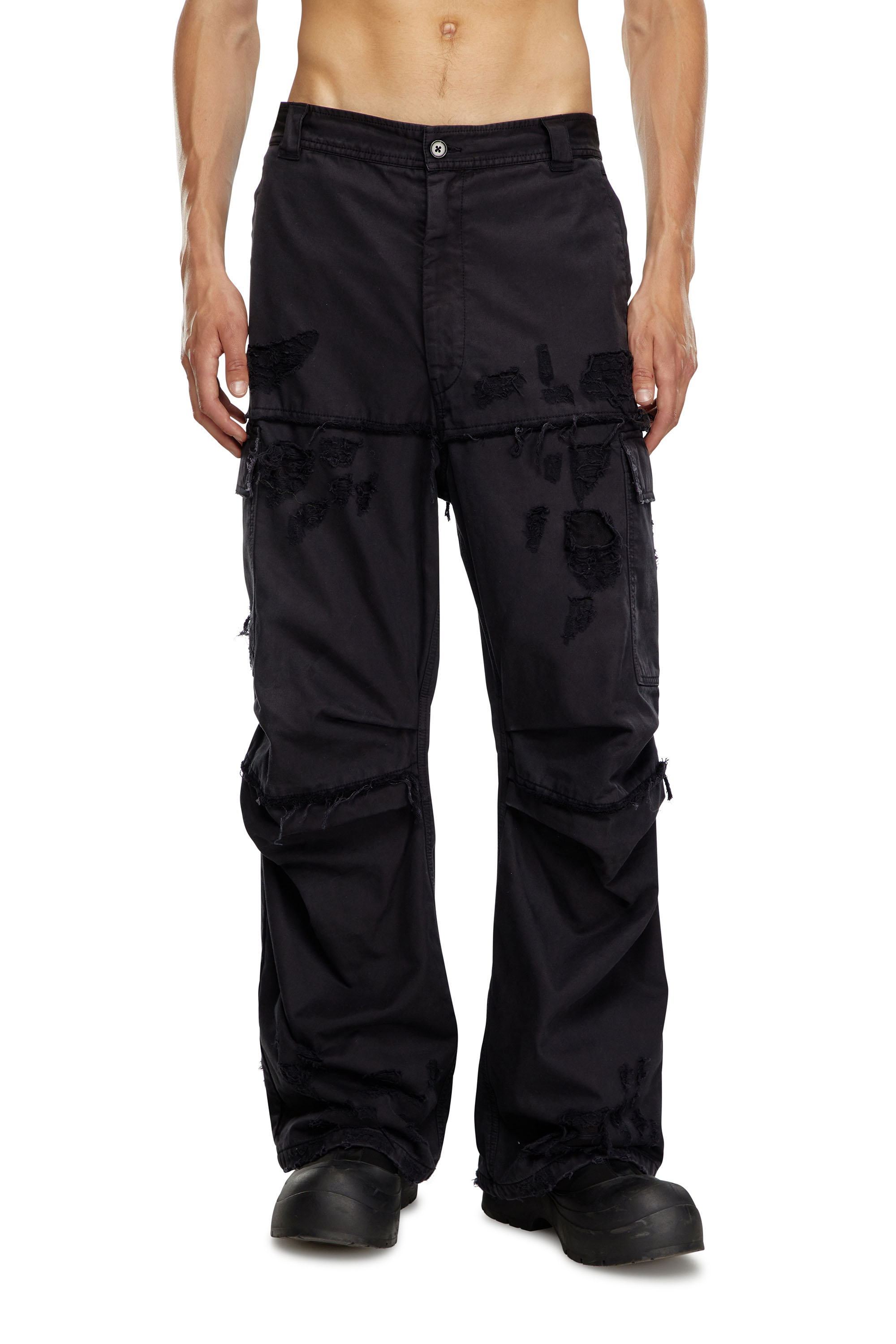 Diesel - P-OISE, Man's Cargo pants in cotton dobby in Black - 1