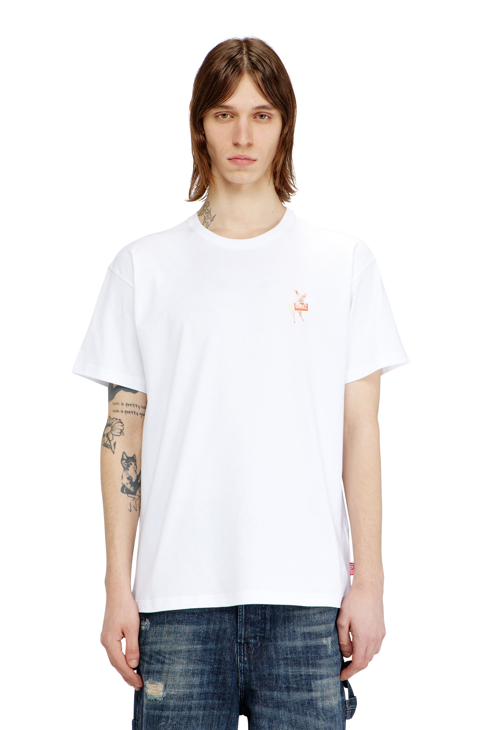 Diesel - T-NORM-V4, Man's T-shirt with pig and logo print in White - 2