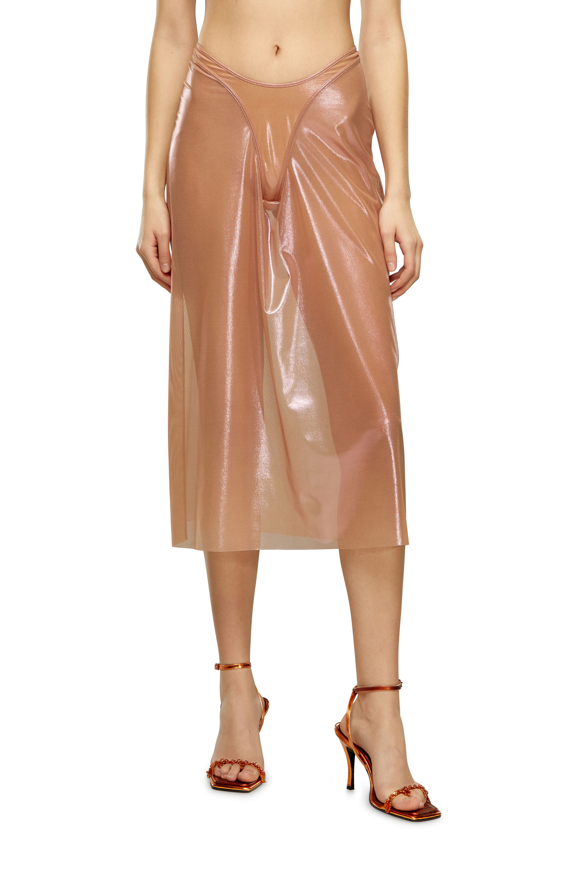 Sheer midi skirt in shiny coated tulle