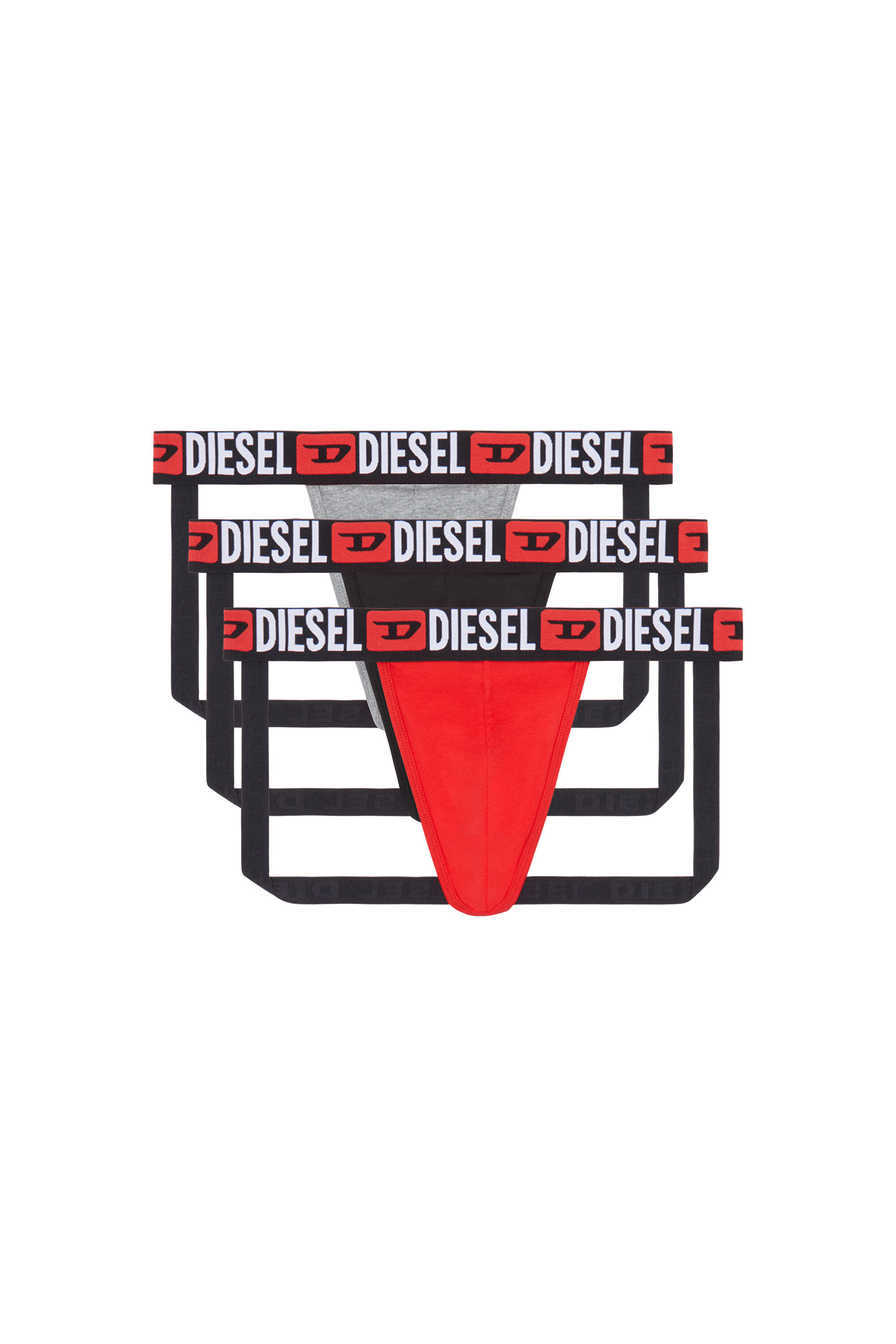 Diesel - UMBR-JOCKYTHREEPACK, Man's Three-pack jockstraps with logo waists in Red/Grey - 1