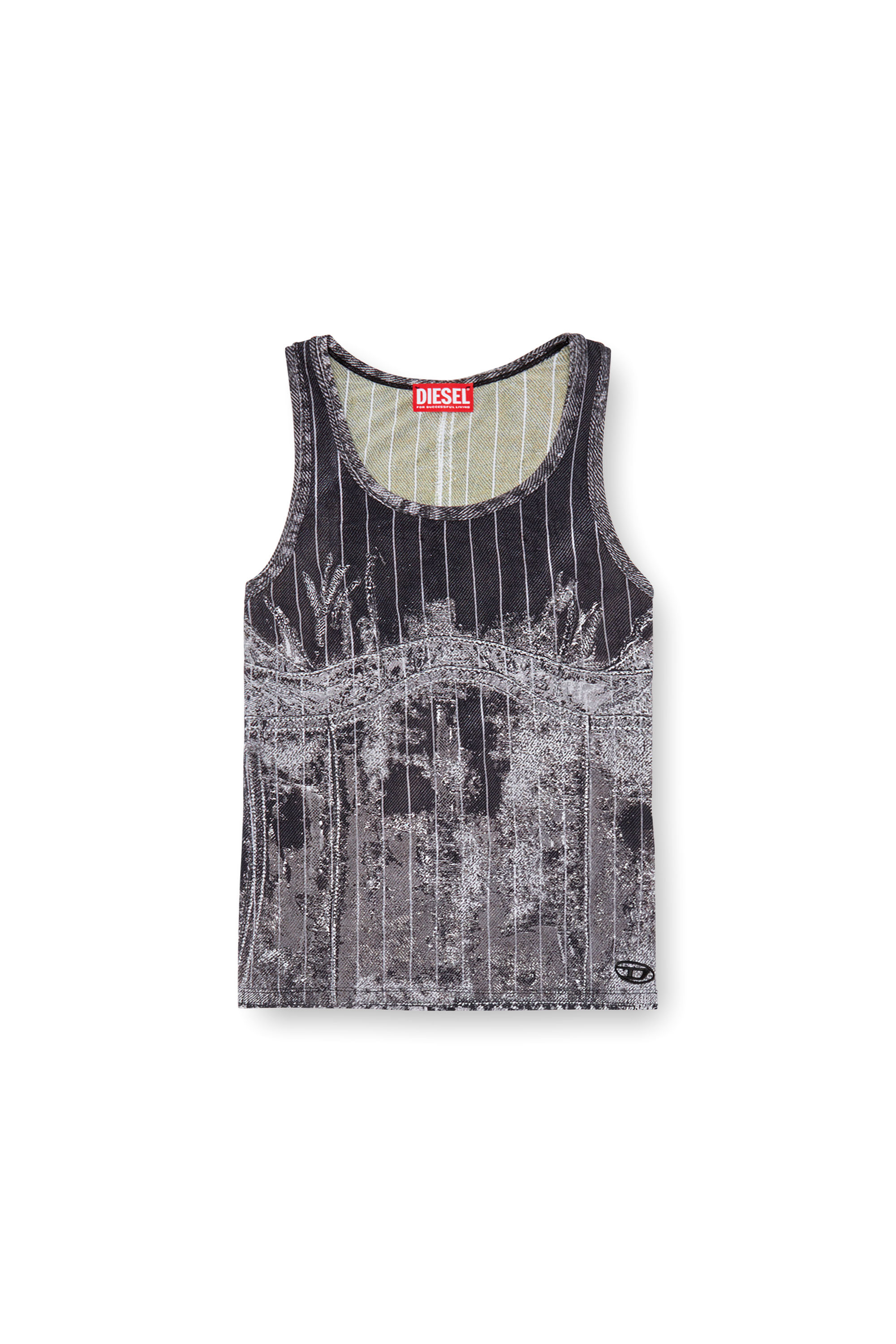 Diesel - T-STRIPE, Woman's Tank top with print of pinstriped denim in Black - 5