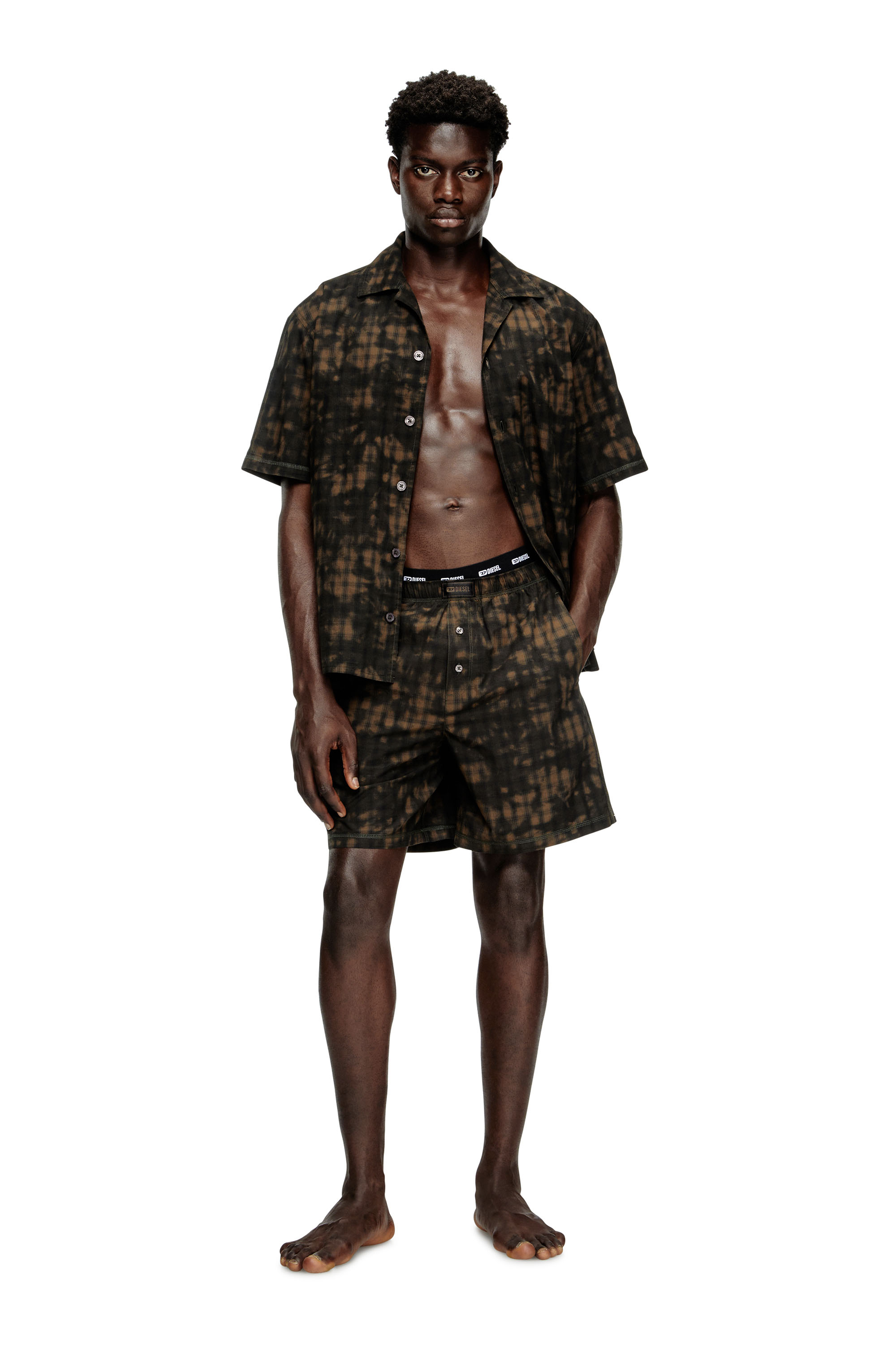 Diesel - SET-HORIEN-UTLT, Man's Short pyjamas in cloudy-print check cotton in Olive Green - 1