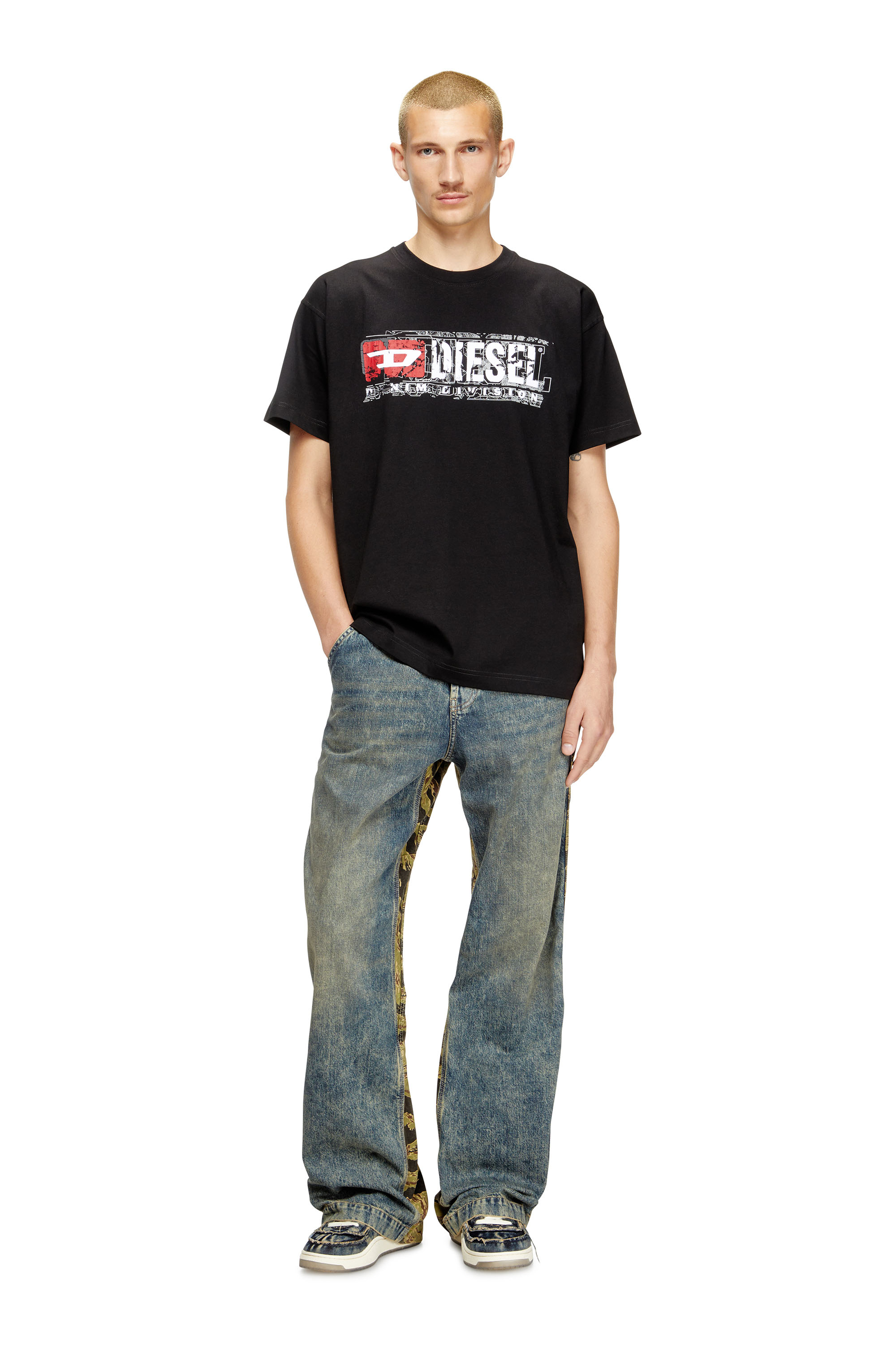 Diesel - T-NORM-T6, Man's T-shirt with flocked Diesel Denim Division logo in Black - 2