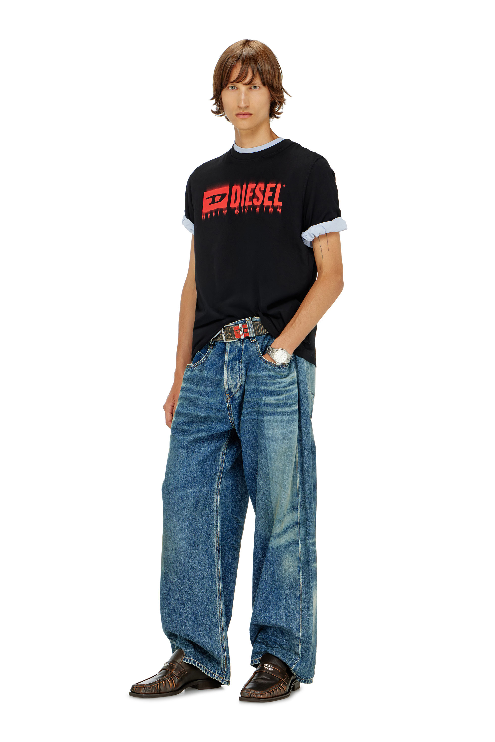 Diesel - T-ADJUST-Q7, Man's T-shirt with blurry Diesel logo in Black - 2